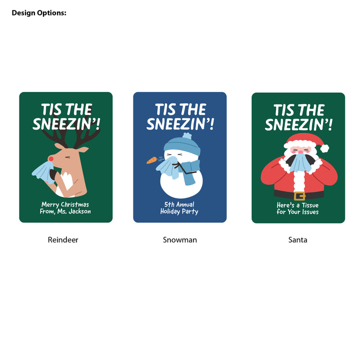 Personalized Christmas Tissues, Pocket Size Tissue Packs, Tis the Sneezin&