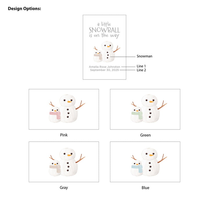 Baby Shower Favor Matches, A Little Snowball is on the Way, Watercolor Snowmen (Set of 50)