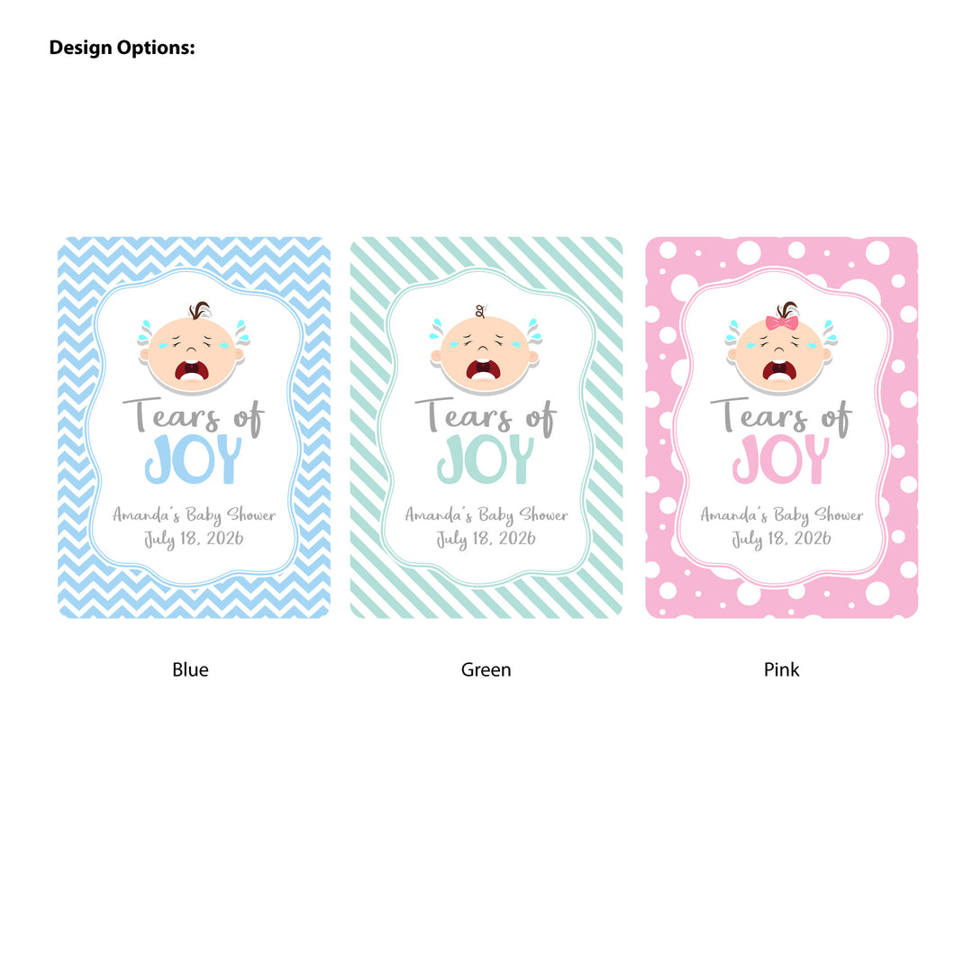 Personalized Baby Shower Tissues, Humorous Tears of Joy Tissues, Pocket Size Tissue Packs