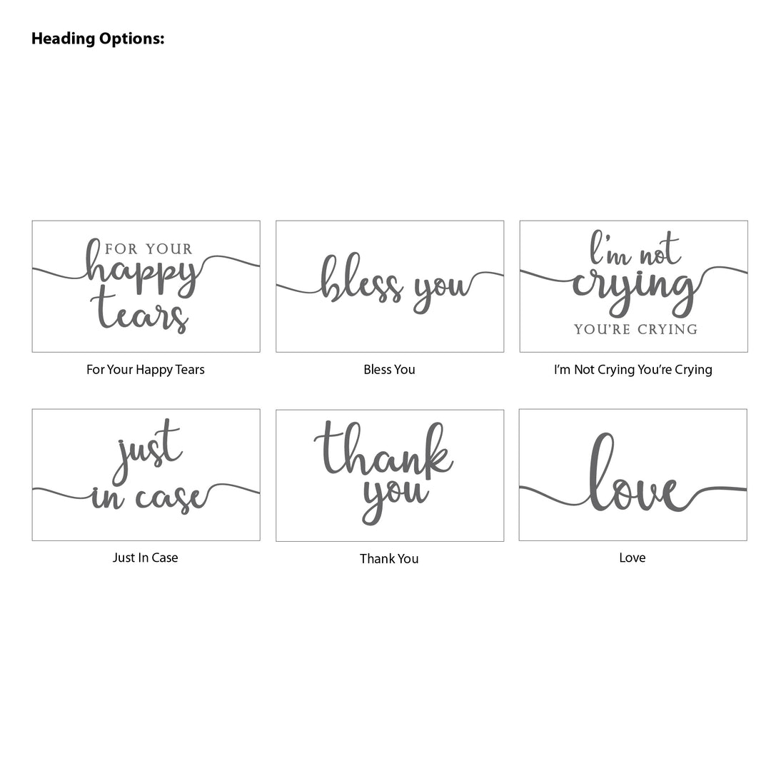 Personalized Wedding Guest Tissues, Happy Tears, Pink and White Floral, Pocket Size Tissue Packs