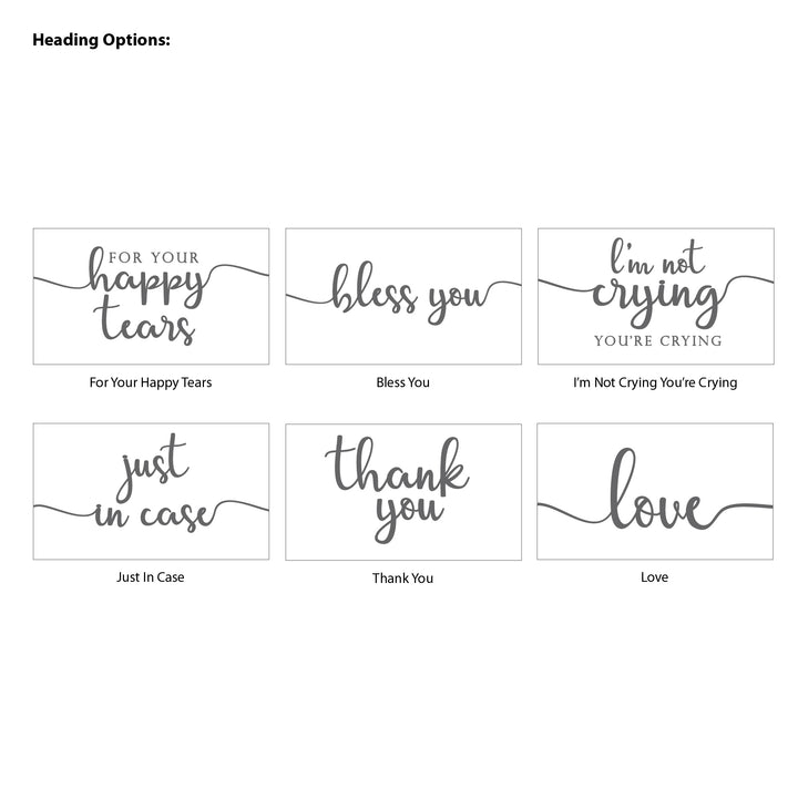 Personalized Wedding Guest Tissues, Happy Tears, Pink and White Floral, Pocket Size Tissue Packs