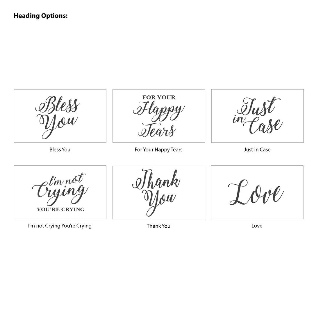 Personalized Wedding Guest Tissues, Happy Tears, Blue Floral, Pocket Size Tissue Packs