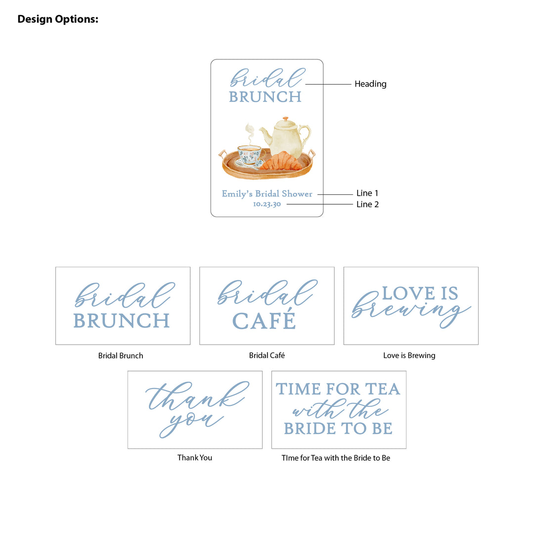 Bridal Shower Favors, Personalized Matchboxes, Bridal Brunch, Bridal Shower Tea Tray, Wedding Favors - Set of 50