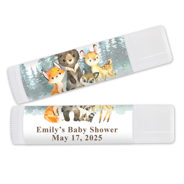 Personalized Lip Balm, Baby Shower Favors, Woodland Animals