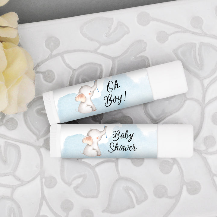 Personalized Lip Balm, Baby Shower Favors, Baby Boy Elephant