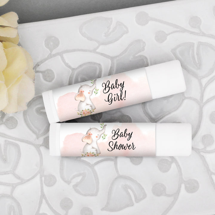 Personalized Lip Balm, Baby Shower Favors, Baby Girl Elephant