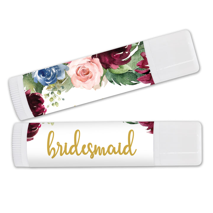 Personalized Lip Balm, Bridesmaid Favors, Burgundy Floral