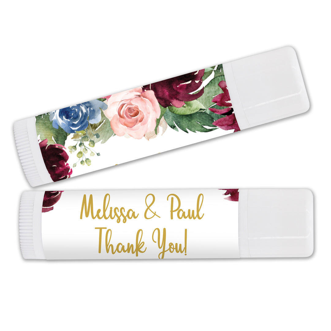 Personalized Lip Balm, Bridal Shower Favors, Burgundy Floral