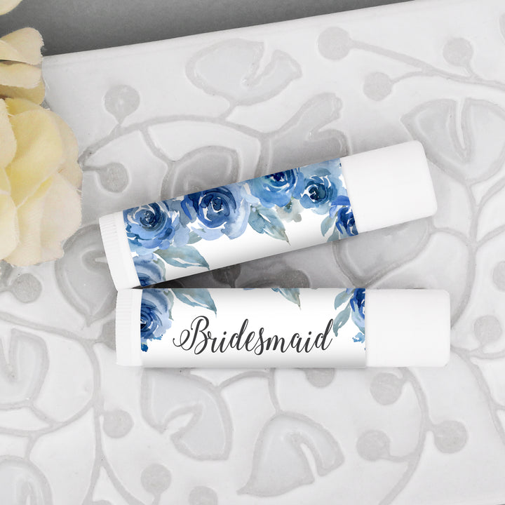 Personalized Lip Balm, Bridesmaid Favors, Blue Roses