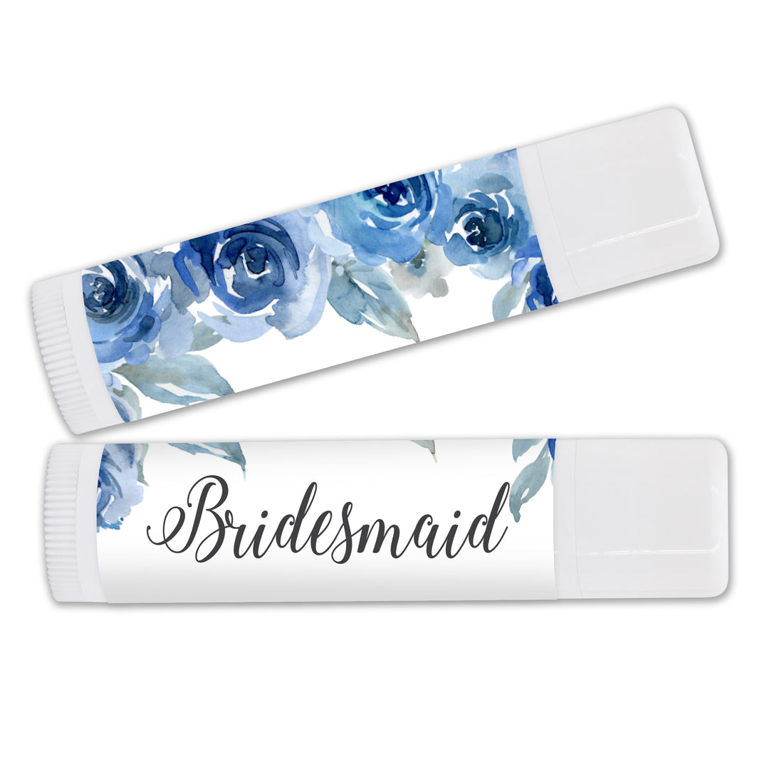 Personalized Lip Balm, Bridesmaid Favors, Blue Roses