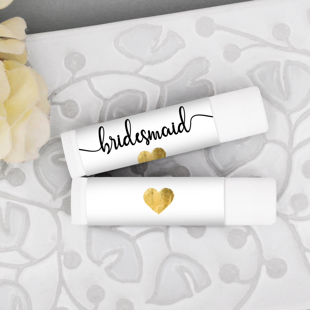 Personalized Lip Balm, Bridesmaid Favors, Gold Heart