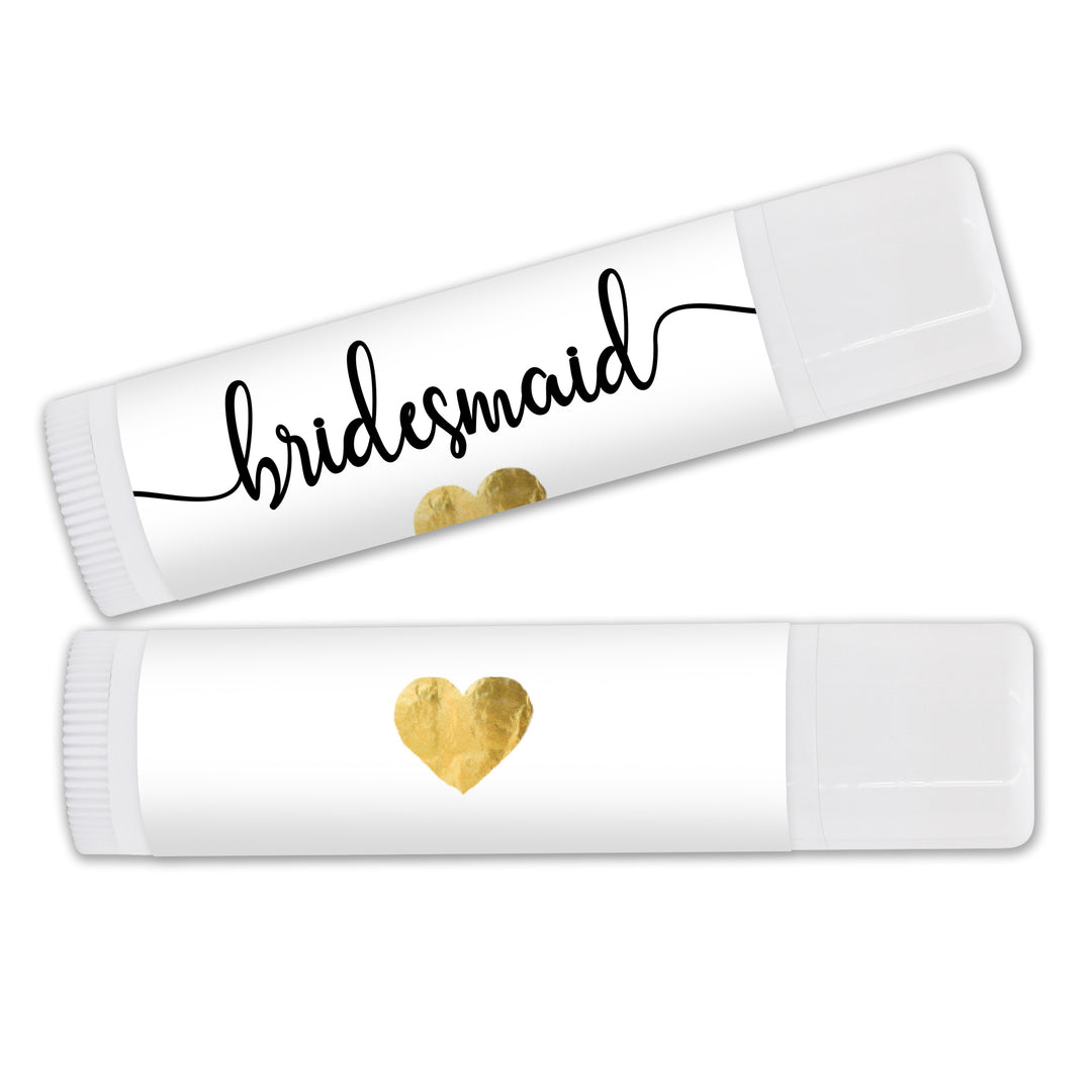 Personalized Lip Balm, Bridesmaid Favors, Gold Heart
