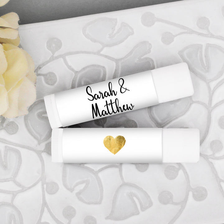 Personalized Lip Balm, Wedding Favors, Gold Heart