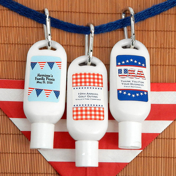 Patriotic Sunscreen Favors with Carabiner (SPF 30)