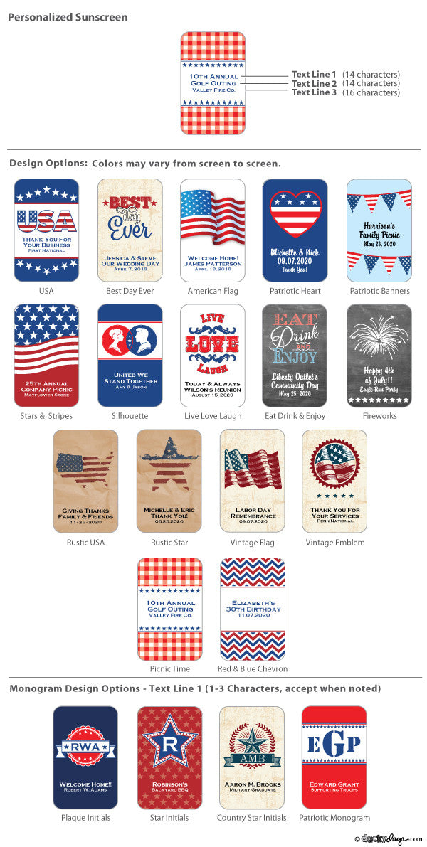 Patriotic Sunscreen Favors with Carabiner (SPF 30)