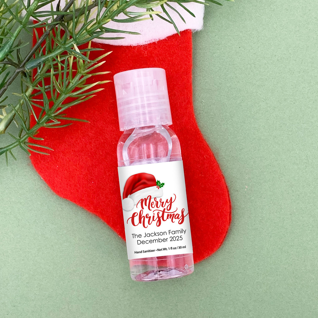 Merry Christmas Personalized Hand Sanitizer, Santa Hat