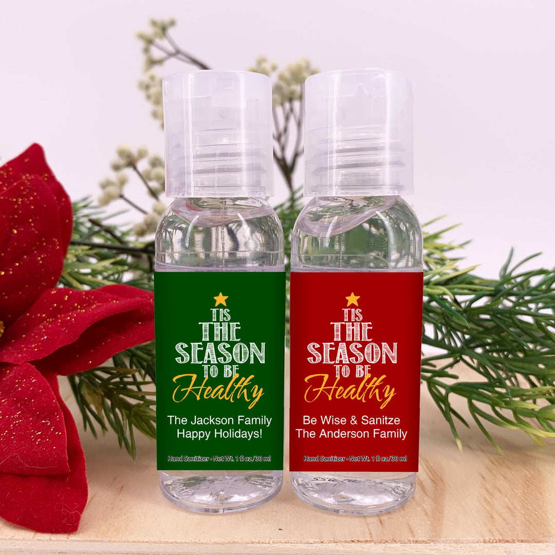 tis the Season to be Healthy Personalized Hand Sanitizers, Christmas Hand Sanitizer,