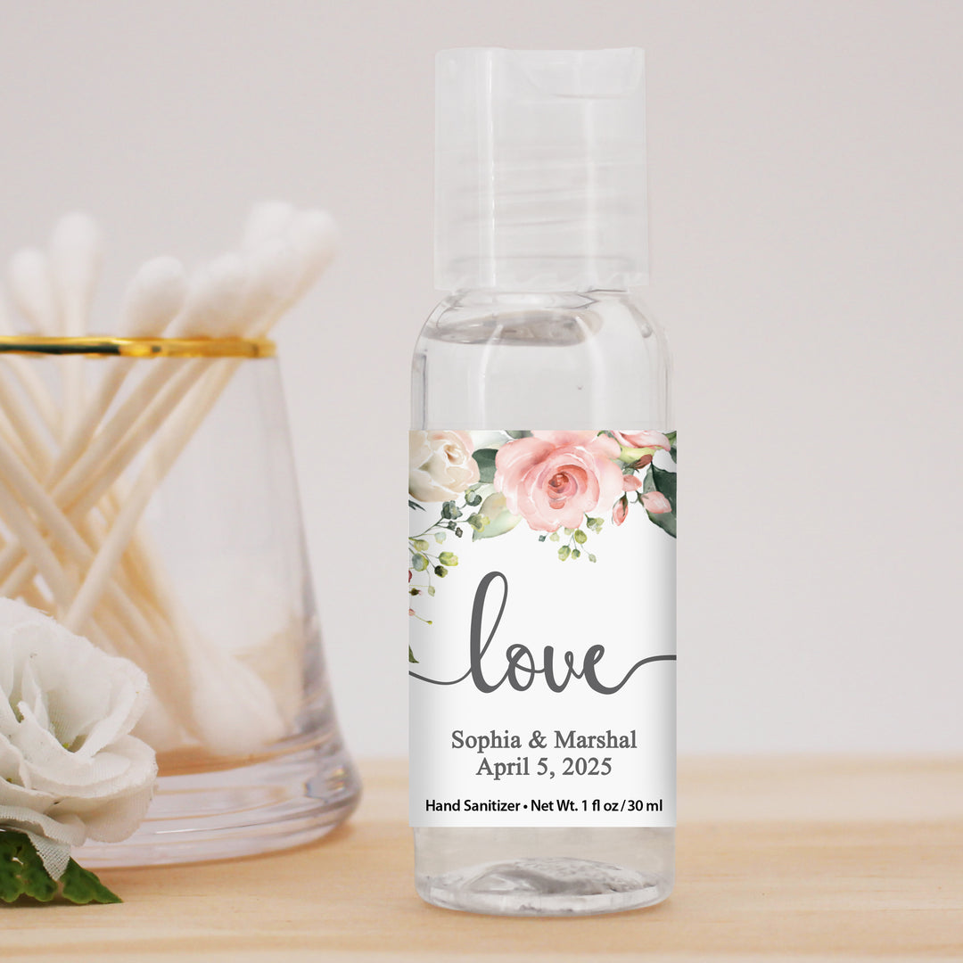 White and Pink Roses Personalized Hand Sanitizer