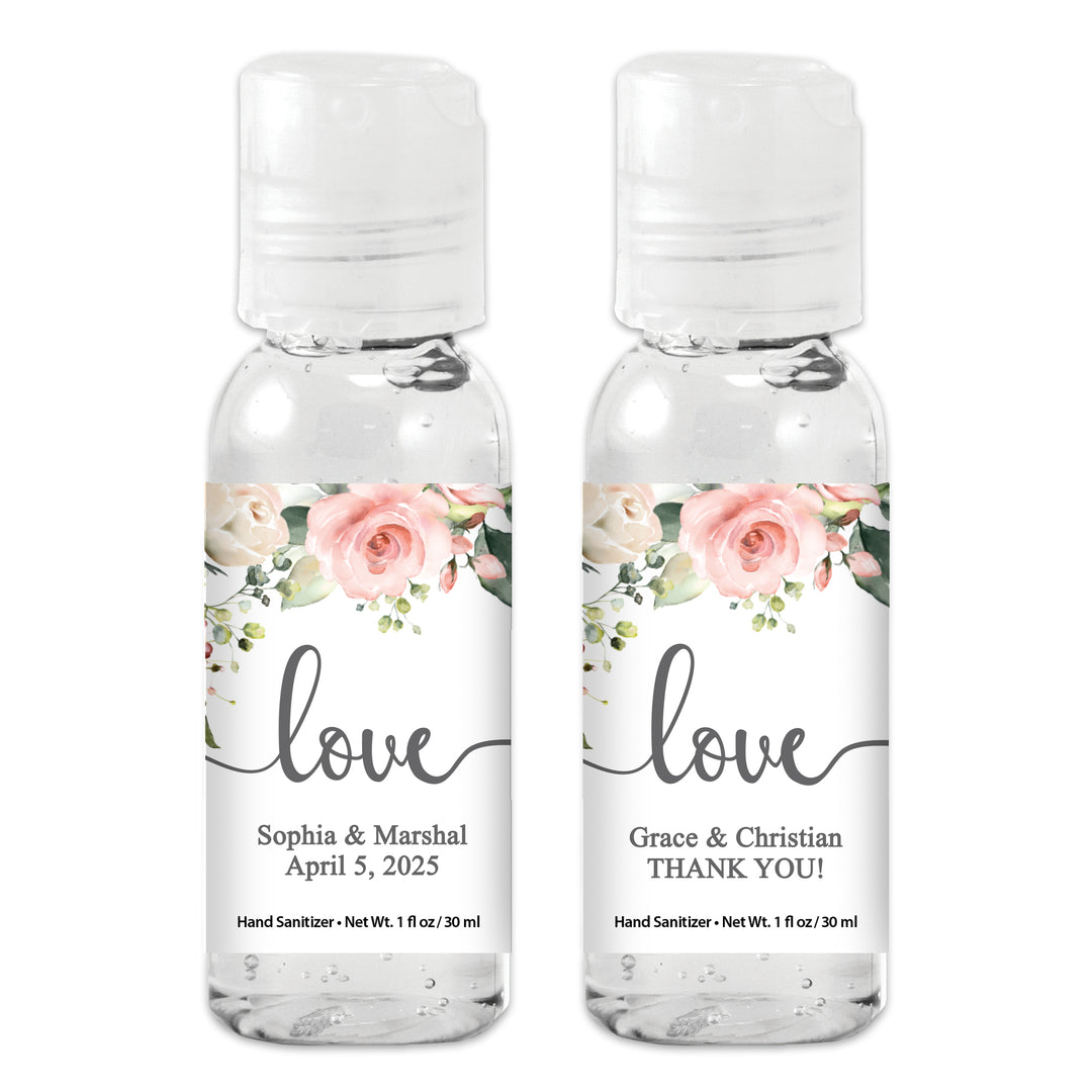 White and Pink Roses Personalized Hand Sanitizer