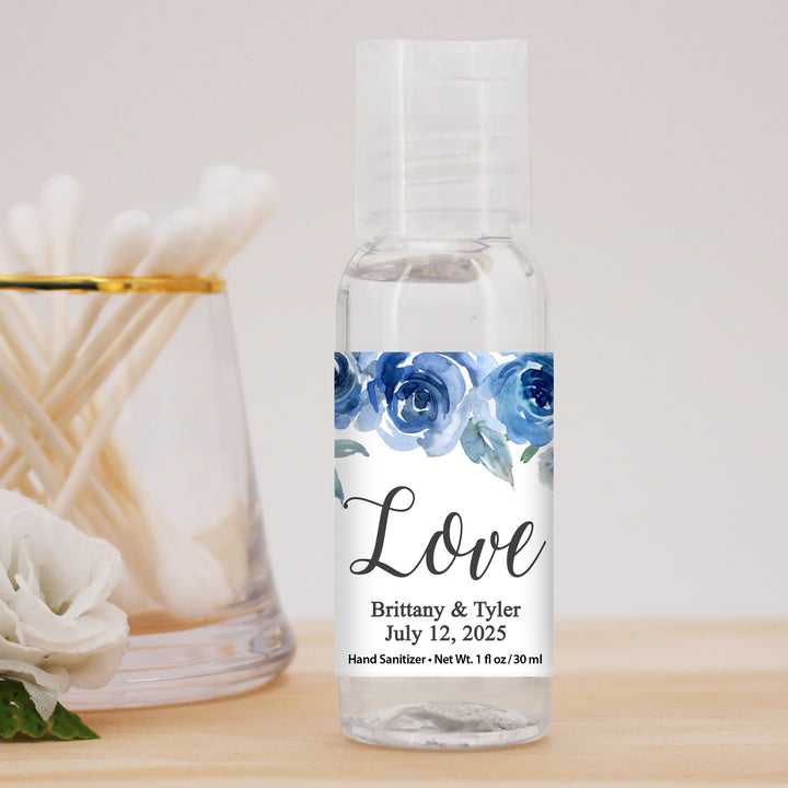 Blue Watercolor Flowers Personalized Hand Sanitizer