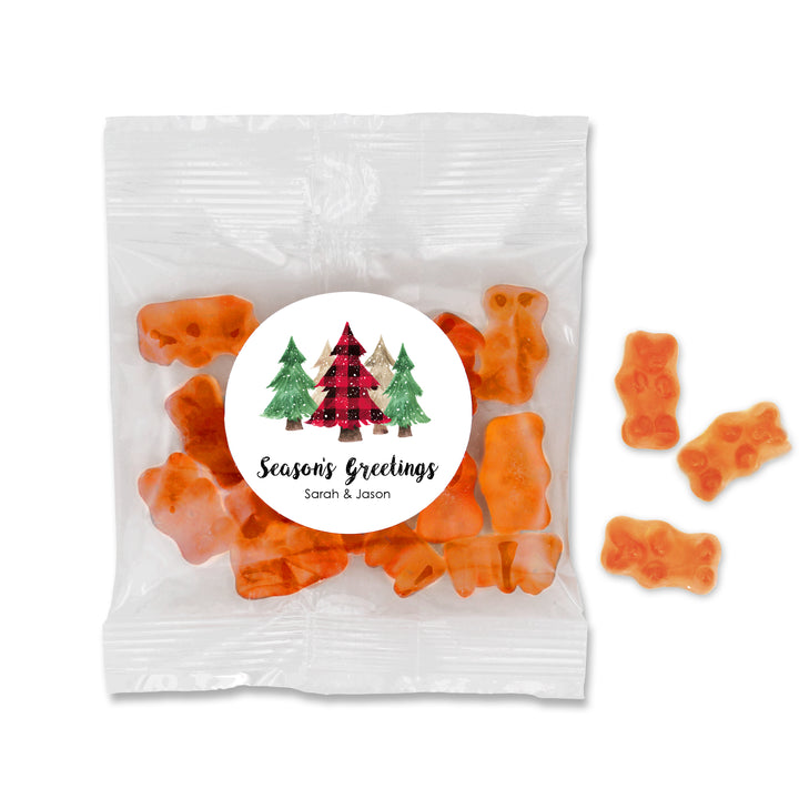 Plaid Christmas Tree Champagne Gummy Bears, Prosecco Gummy Bear Favors, Christmas Party