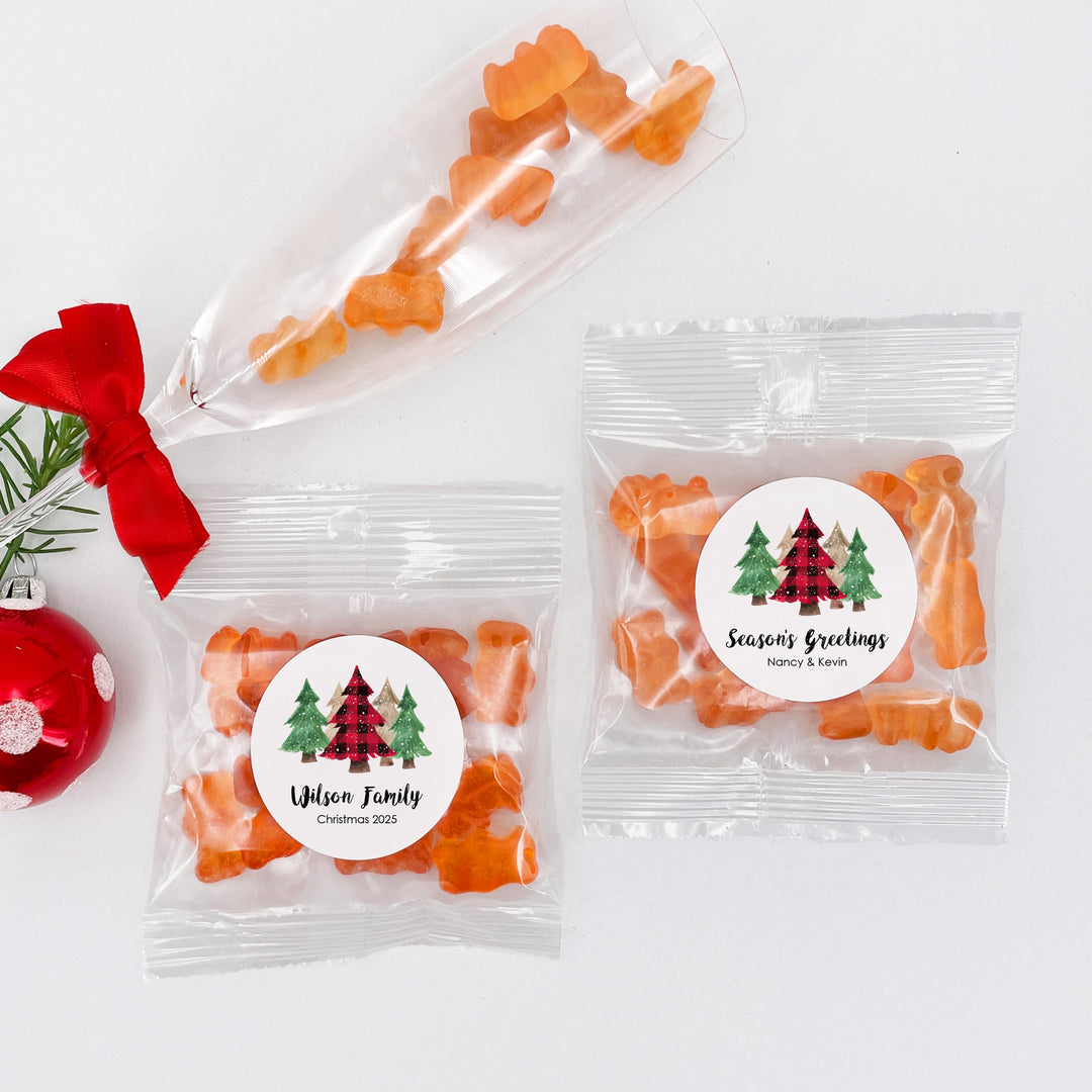 Plaid Christmas Tree Champagne Gummy Bears, Prosecco Gummy Bear Favors, Christmas Party