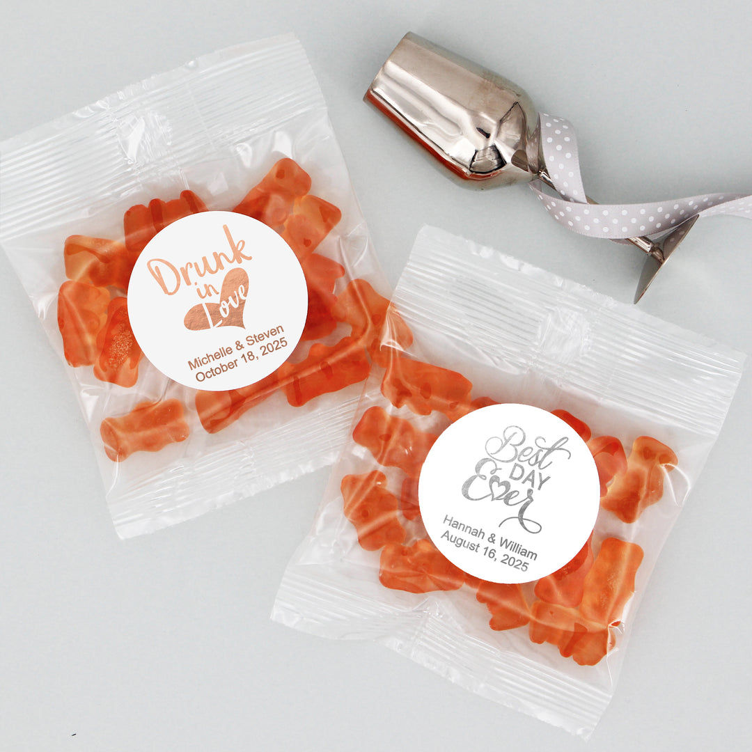 Personalized Gummy Bear Wedding Favors, Bridal Shower Favors, Foil