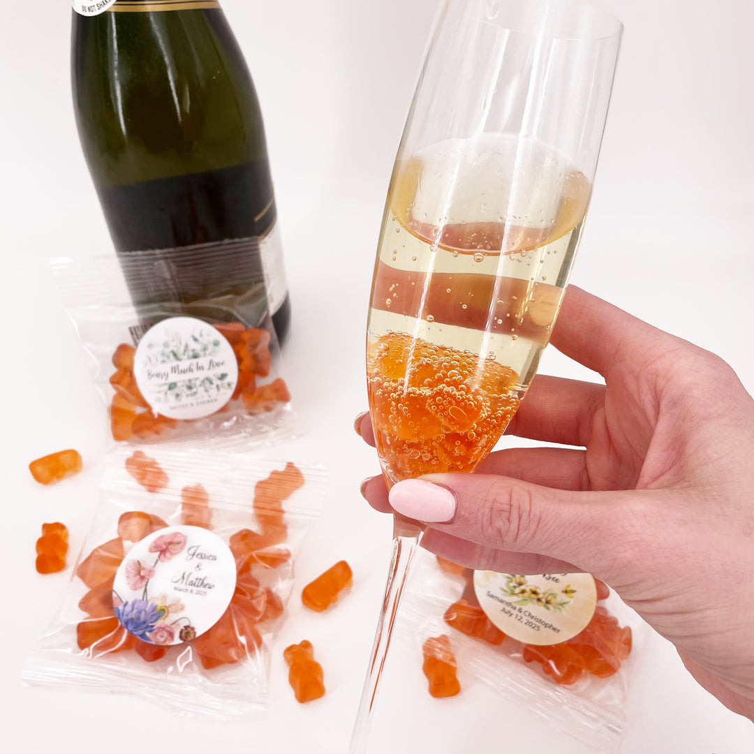 Personalized Champagne Gummy Bears, Wedding Favor Gummy Bears