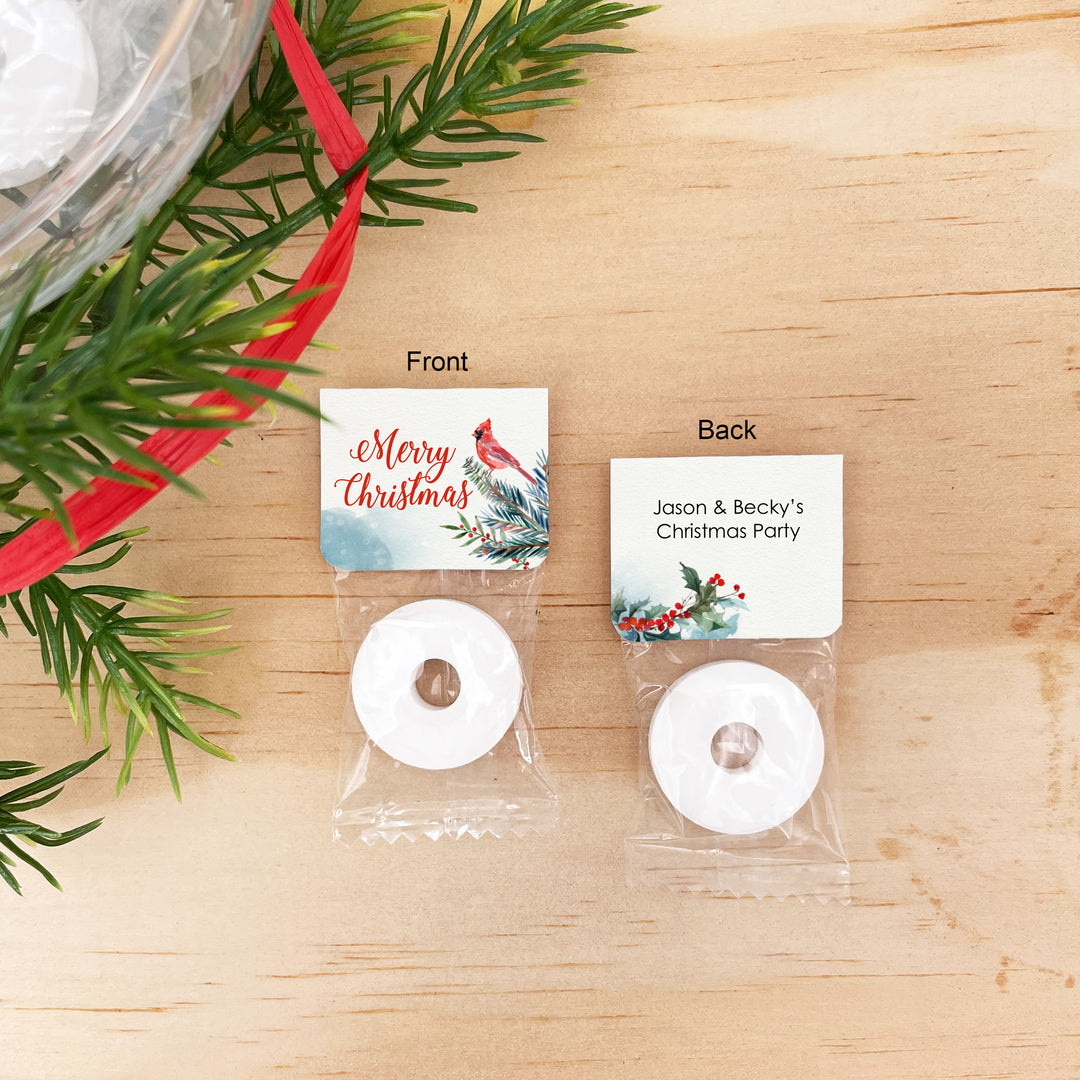 Personalized Life Saver Christmas Mints, Red Cardinal Christmas Favors