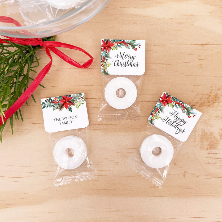 Personalized Life Saver Christmas Mints, Poinsettia Christmas Favors