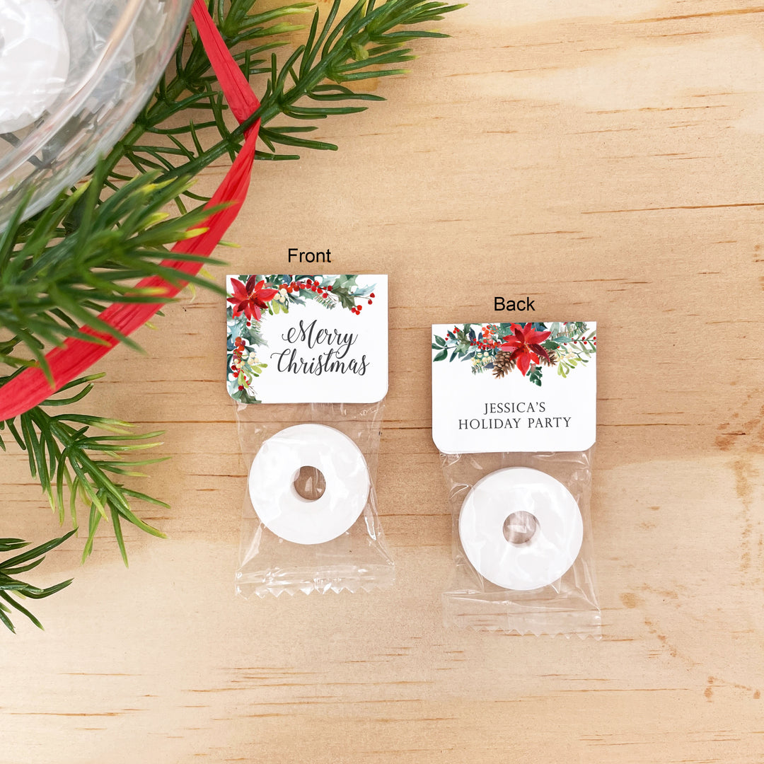 Personalized Life Saver Christmas Mints, Poinsettia Christmas Favors