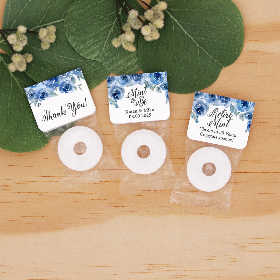 Mint to Be Wedding Favors, Wedding Favor Mints, Blue Watercolor Floral Favors