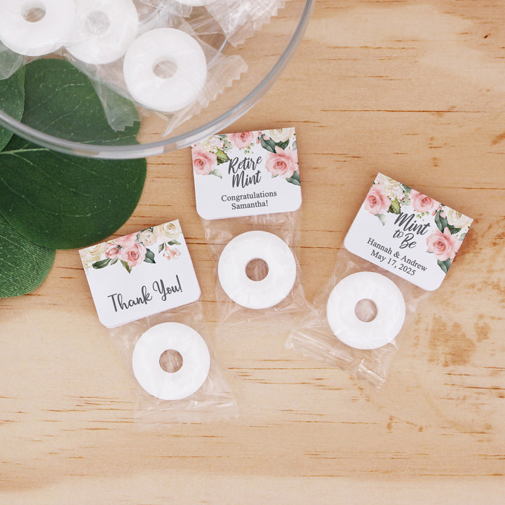 Mint to Be Wedding Favor Mints, Life Saver Mint, Pink and White Floral