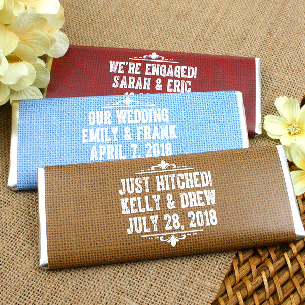 Personalized Rustic Burlap Wedding Hershey Bars - Silhouette Collection