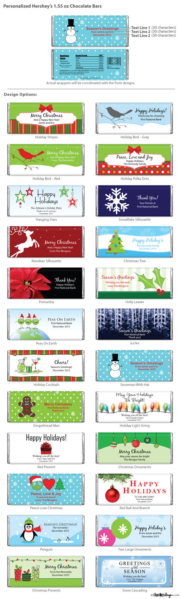 Personalized Christmas Holiday Hershey Bars
