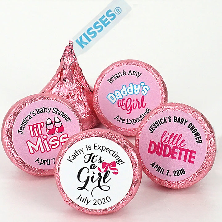 Baby Girl Birth Announcement Kisses, Personalized Pink Hershey Kisses