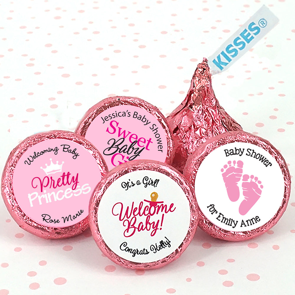 Baby Girl Birth Announcement Kisses, Personalized Pink Hershey Kisses