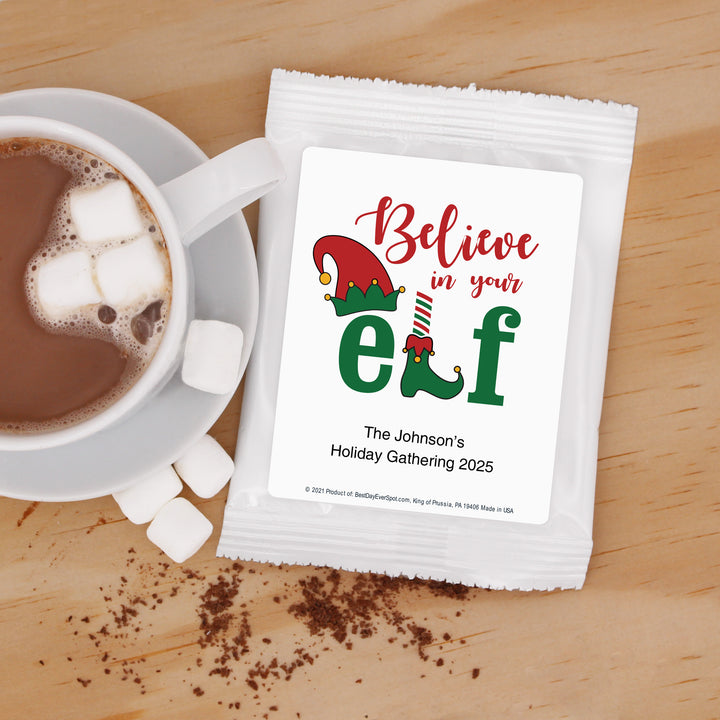 Christmas Hot Chocolate, Holiday Cocoa Favors, Believe in your Elf