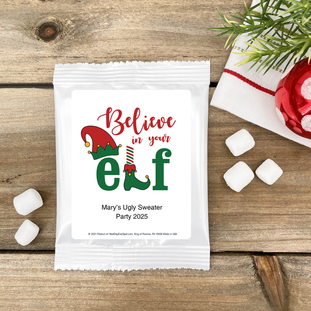 Christmas Hot Chocolate, Holiday Cocoa Favors, Believe in your Elf