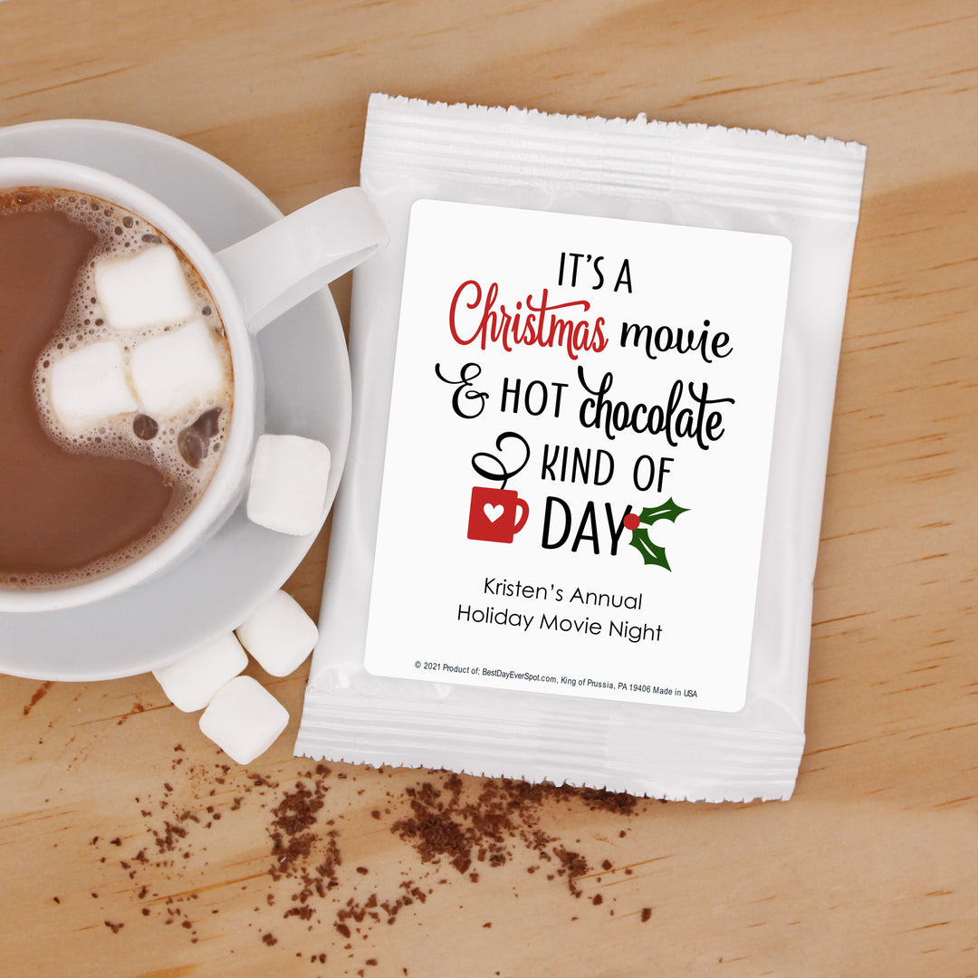 Christmas Hot Chocolate, Personalized Cocoa Favors, Christmas Movie Kind of Day