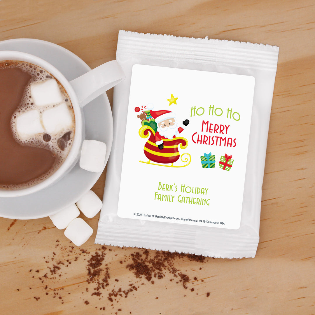 Ho Ho Ho Merry Christmas Hot Chocolate Favors & Gifts, Personalized Santa Cocoa Favors