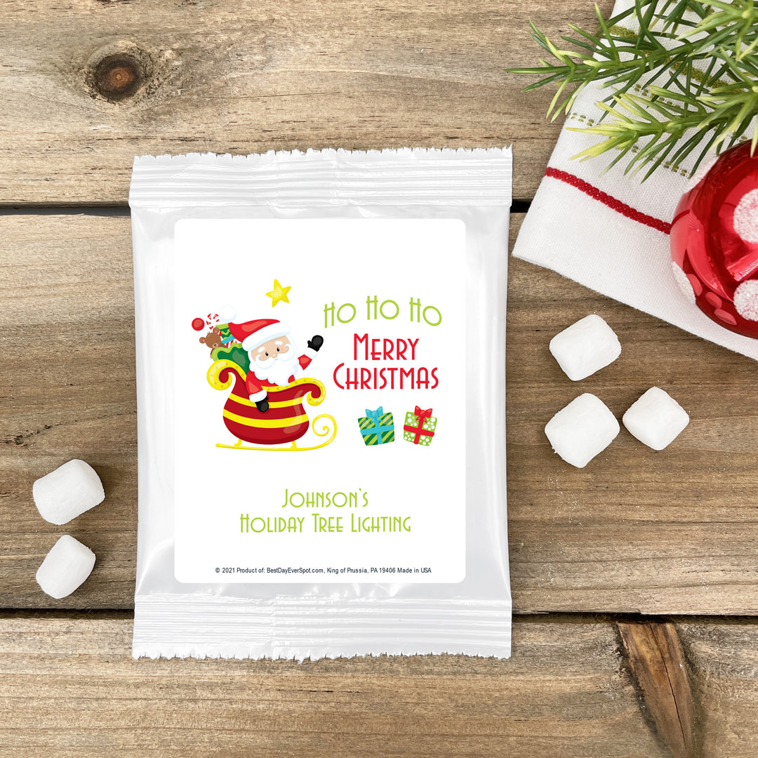 Ho Ho Ho Merry Christmas Hot Chocolate Favors & Gifts, Personalized Santa Cocoa Favors