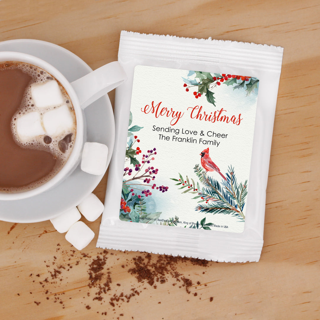 Personalized Christmas Hot Chocolate, Red Cardinal Hot Chocolate Gifts & Favors