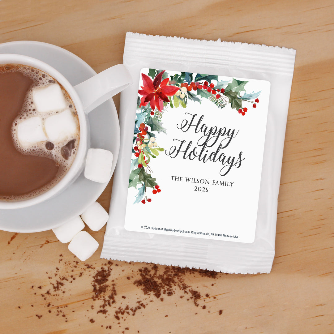 Poinsettia Hot Chocolate Favor & Gift,  Personalized Cocoa