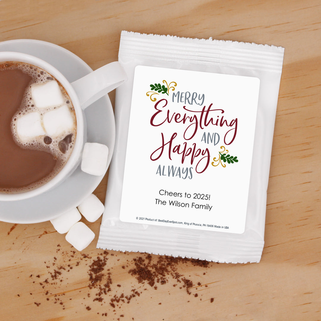 Merry Everything & Happy Always Christmas Hot Chocolate, Personalized Cocoa Favors