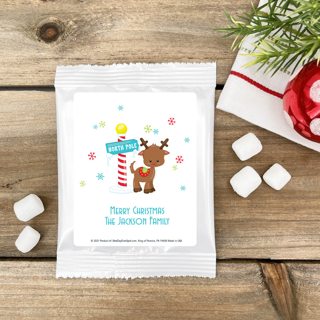 Christmas Reindeer Hot Chocolate Favors & Gifts, Personalized Cocoa Favors