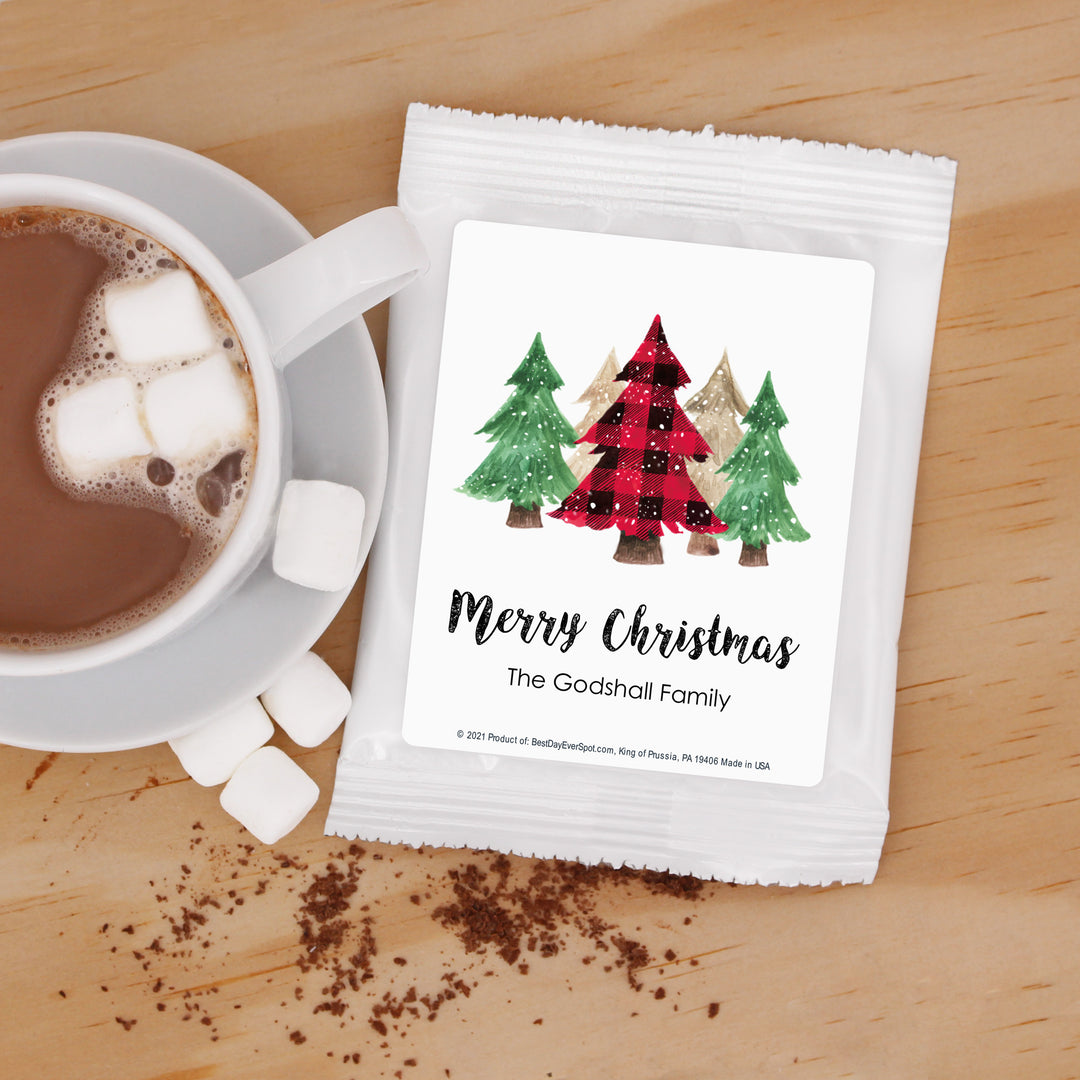 Christmas Hot Chocolate Favor & Gift, Plaid Trees