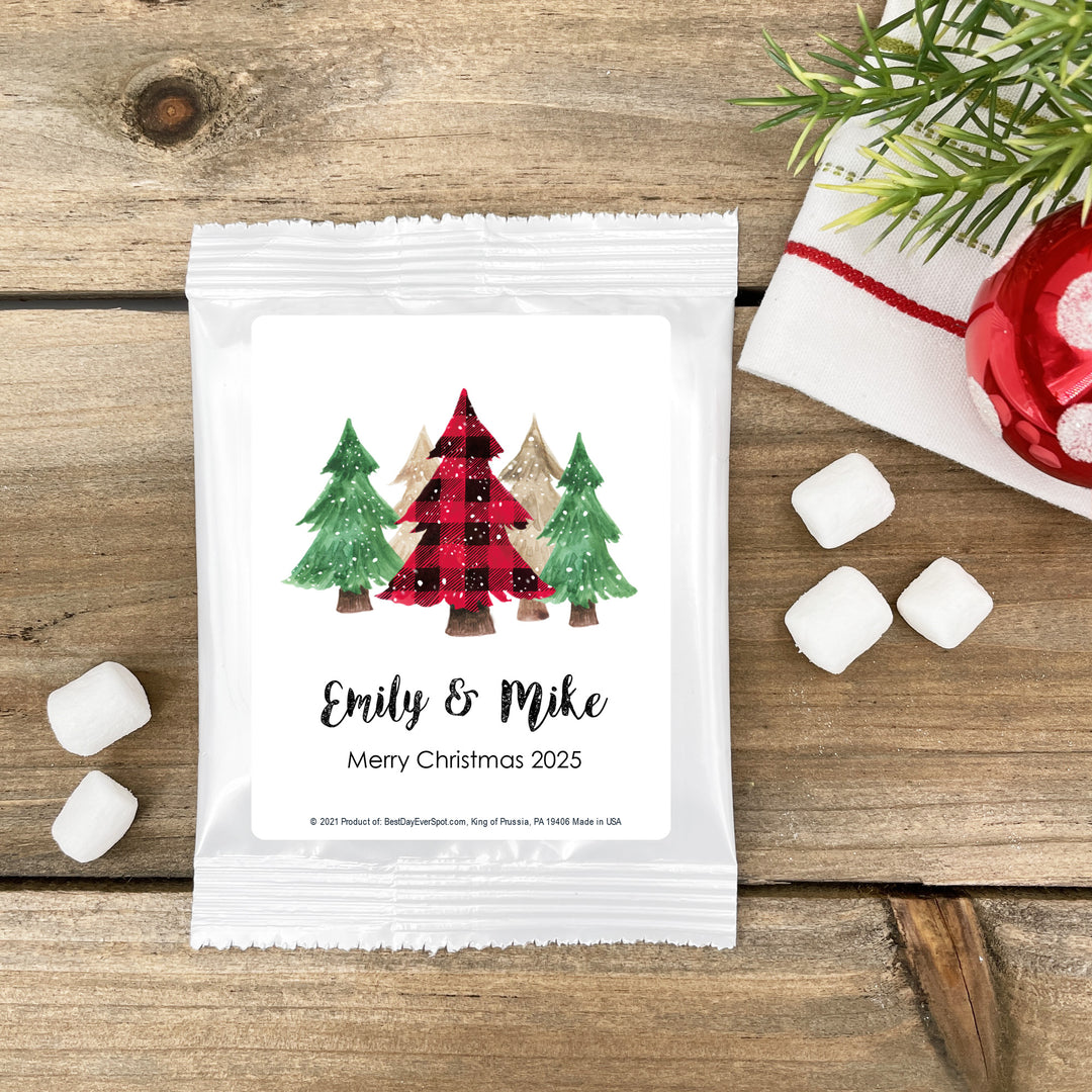 Christmas Hot Chocolate Favor & Gift, Plaid Trees