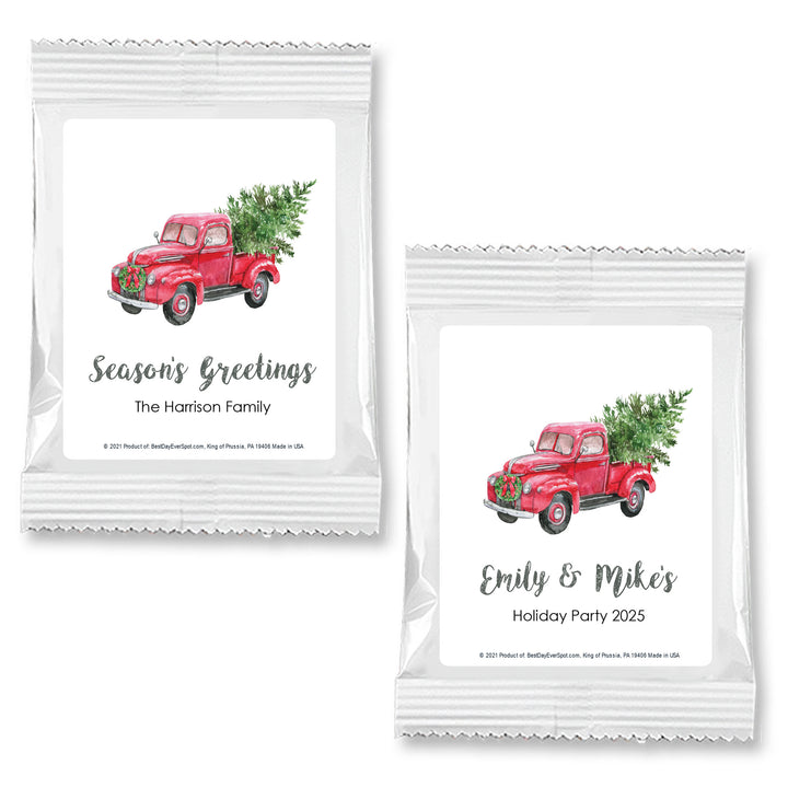 Christmas Hot Chocolate, Personalized Cocoa Favors, Red Pick Up Truck