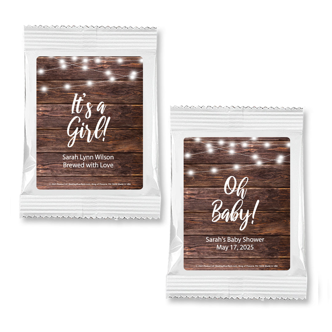 Personalized Hot Chocolate Baby Shower Favors, Rustic Baby Shower Cocoa Favor